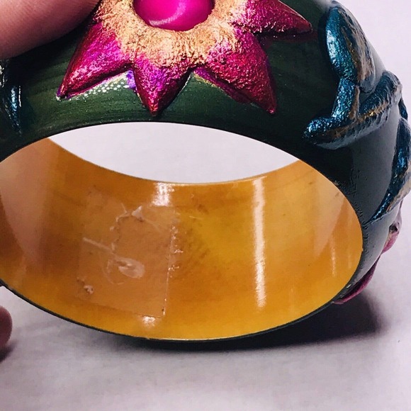 Bangle Hand Painted Flowers Pink Green Blue India IDL - Picture 7 of 9